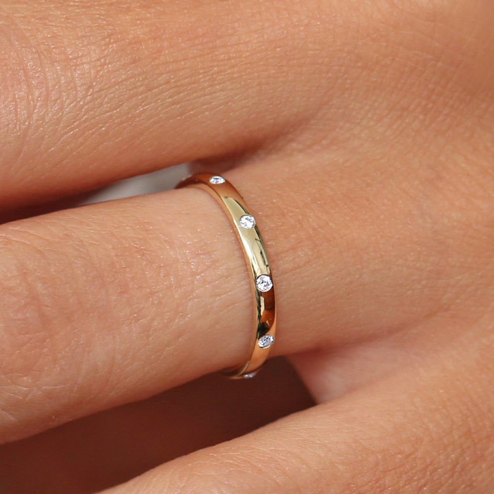 OBFJ1802 - 14K Burnish Set Diamond Wedding Ring 2