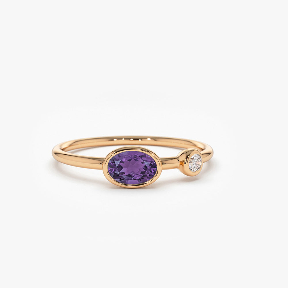 OBFJ2016 - 14K Gold Oval Shape Amethyst and Diamond Ring 4