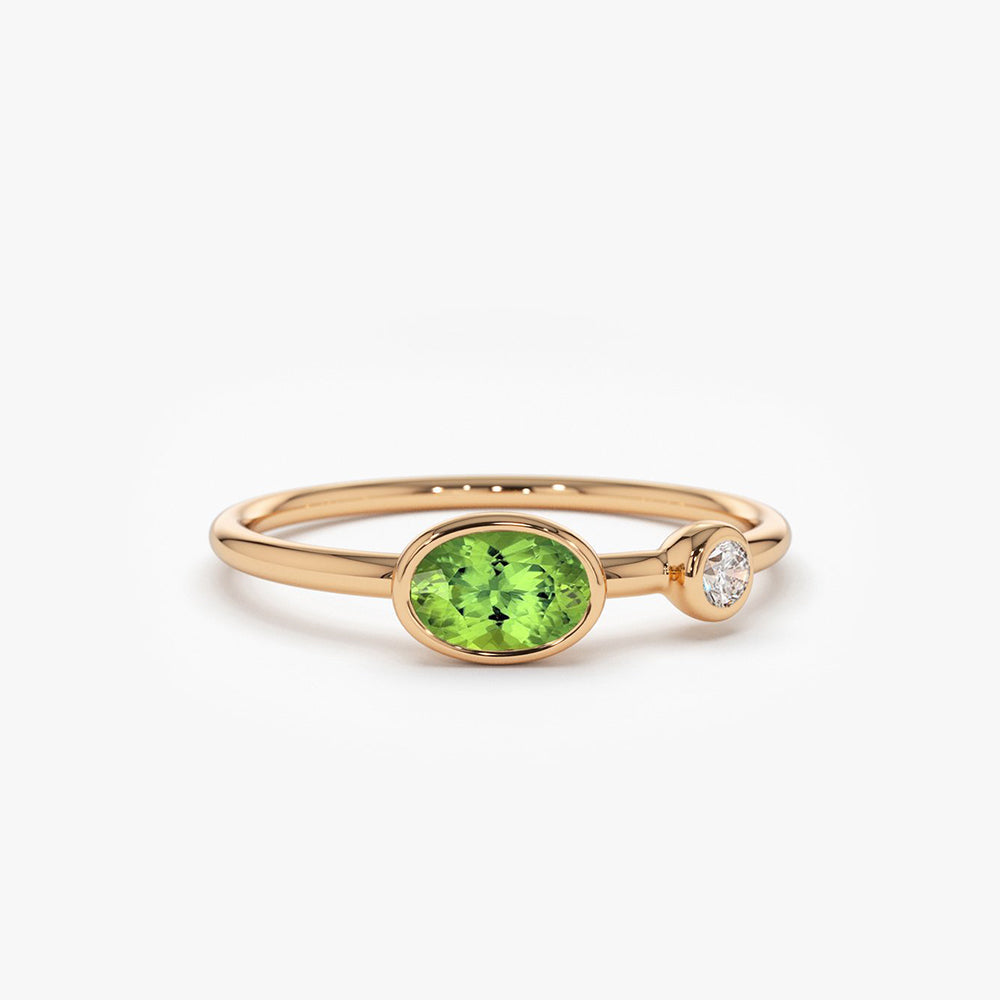 OBFJ1771 - 14k Gold Oval Peridot and Diamond Ring 7