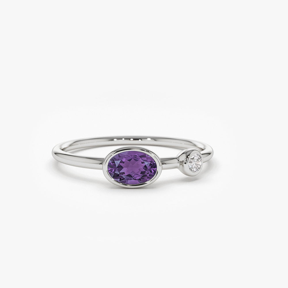 OBFJ2016 - 14K Gold Oval Shape Amethyst and Diamond Ring 5