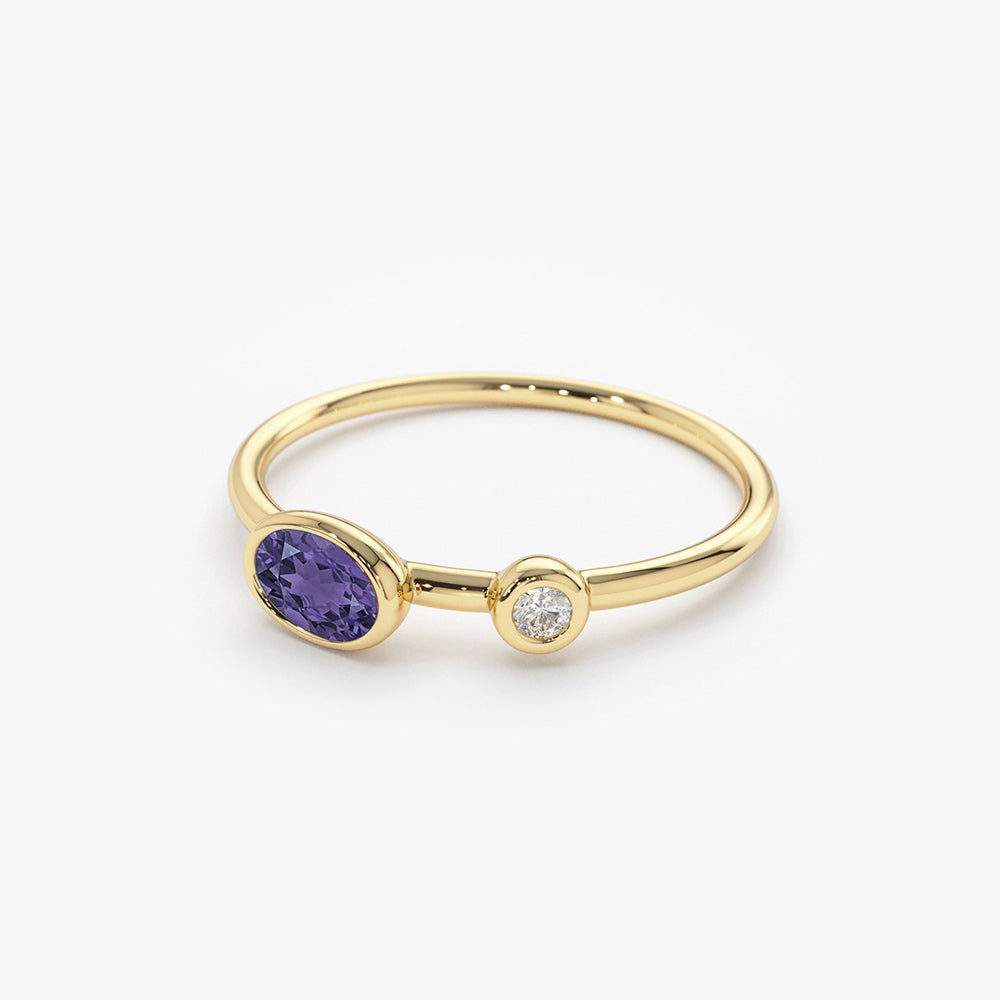 OBFJ2016 - 14K Gold Oval Shape Amethyst and Diamond Ring 6