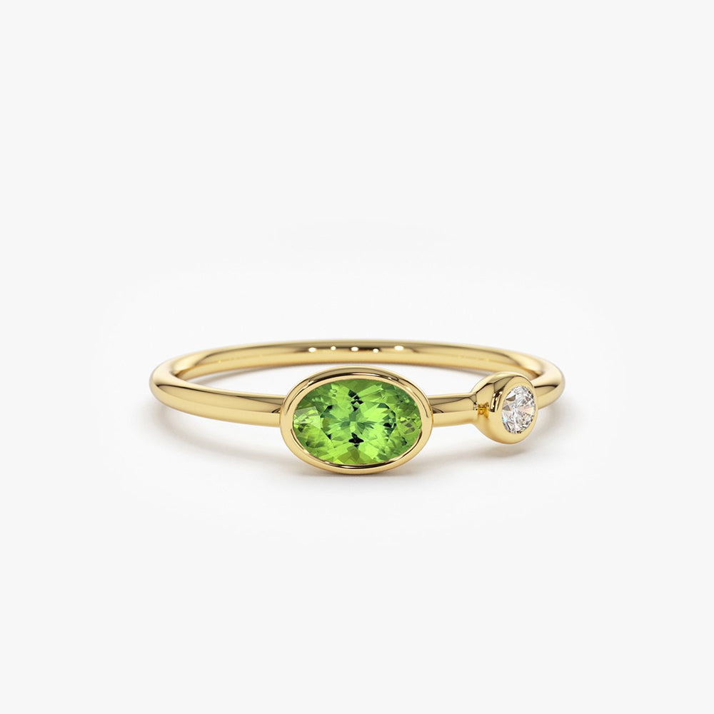 OBFJ1771 - 14k Gold Oval Peridot and Diamond Ring 1