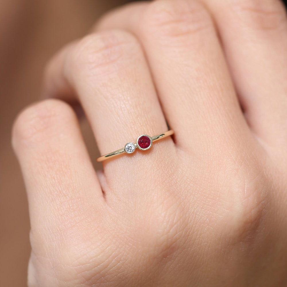 OBFJ1768 - 14K Gold Bezel Setting Ruby and Diamond Ring 2