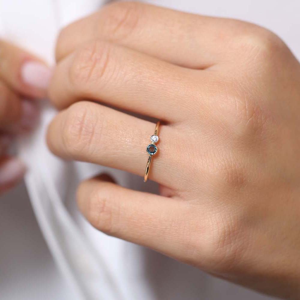 OBFJ1773 - 14K Gold Bezel Setting London Blue Topaz and Diamond Ring 2