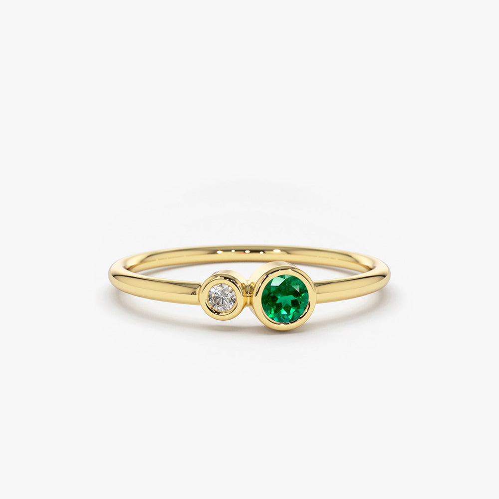 OBFJ1769 - 14K Gold Bezel Setting Emerald and Diamond Ring 1