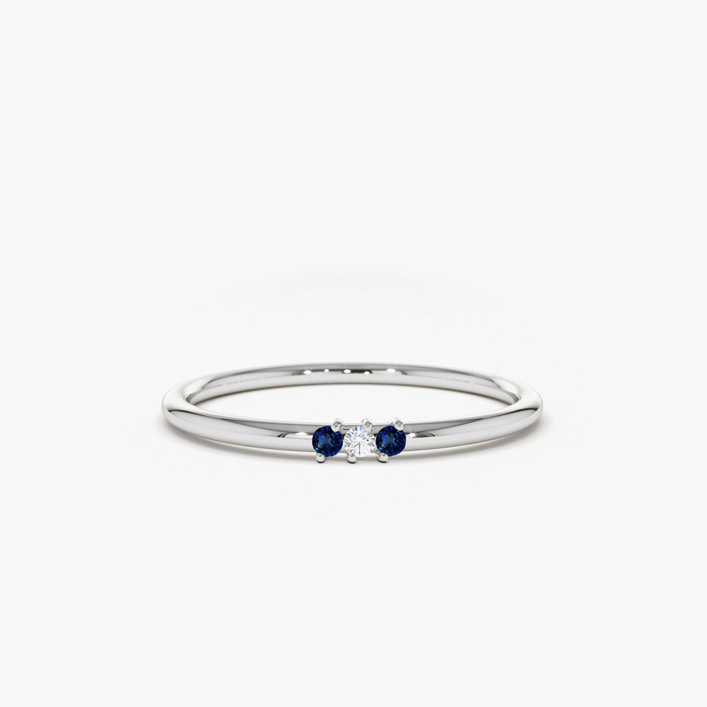 OBFJ1778 - 14K Gold Minimal Sapphire and Diamond Ring 7