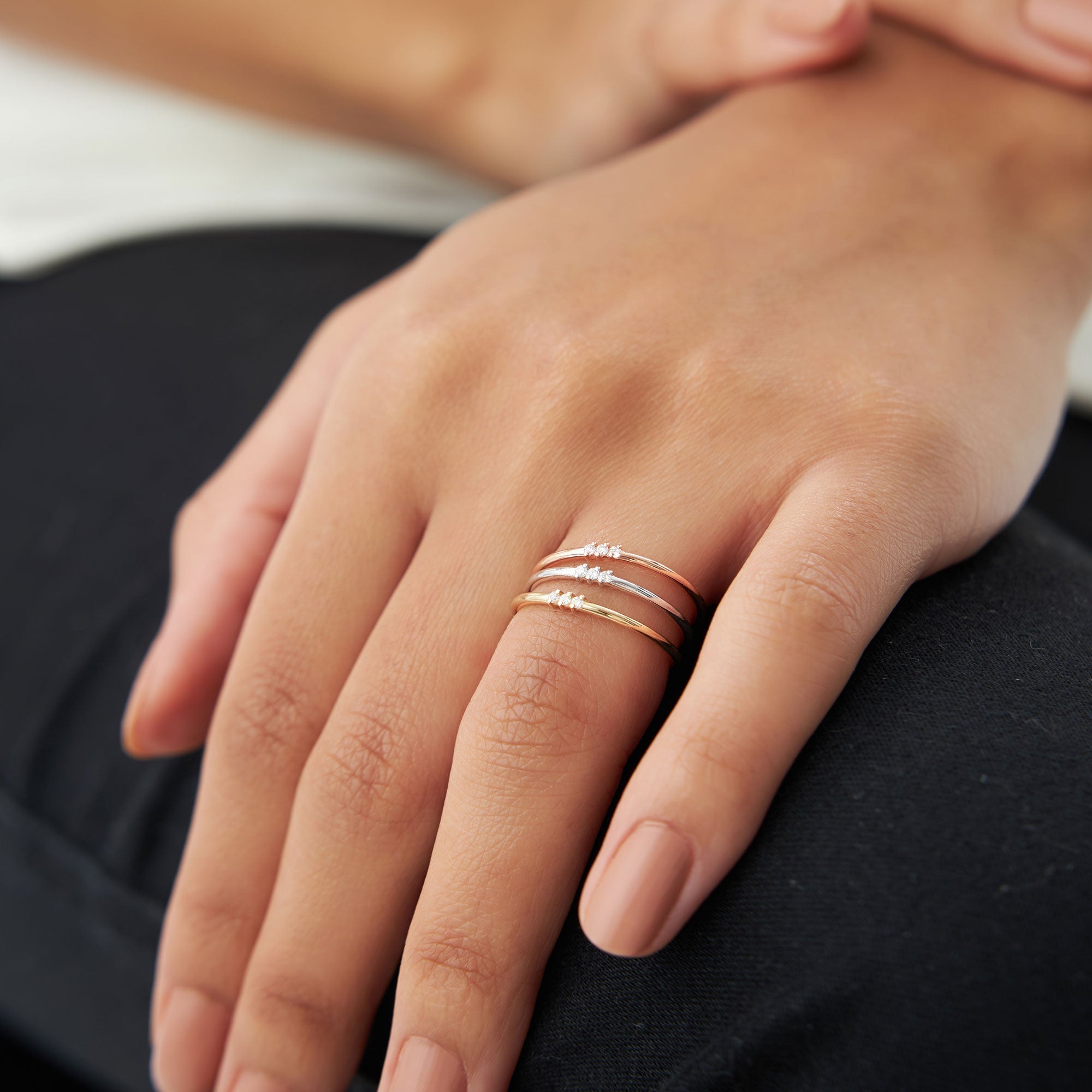 OBFJ0236 - 14K Rose Gold 3 Stone Minimalist Diamond Ring 6