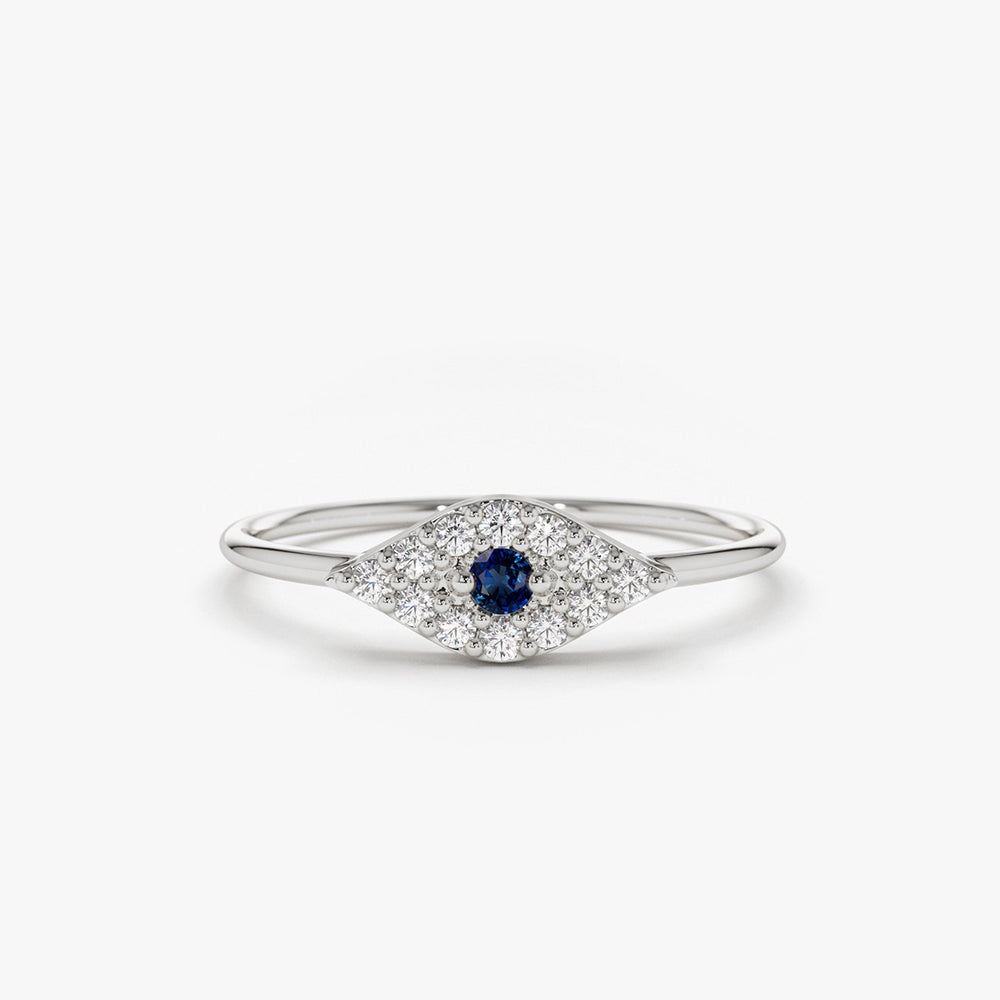 OBFJ1790 - 14K Gold Diamond and Sapphire Evil Eye Ring 6