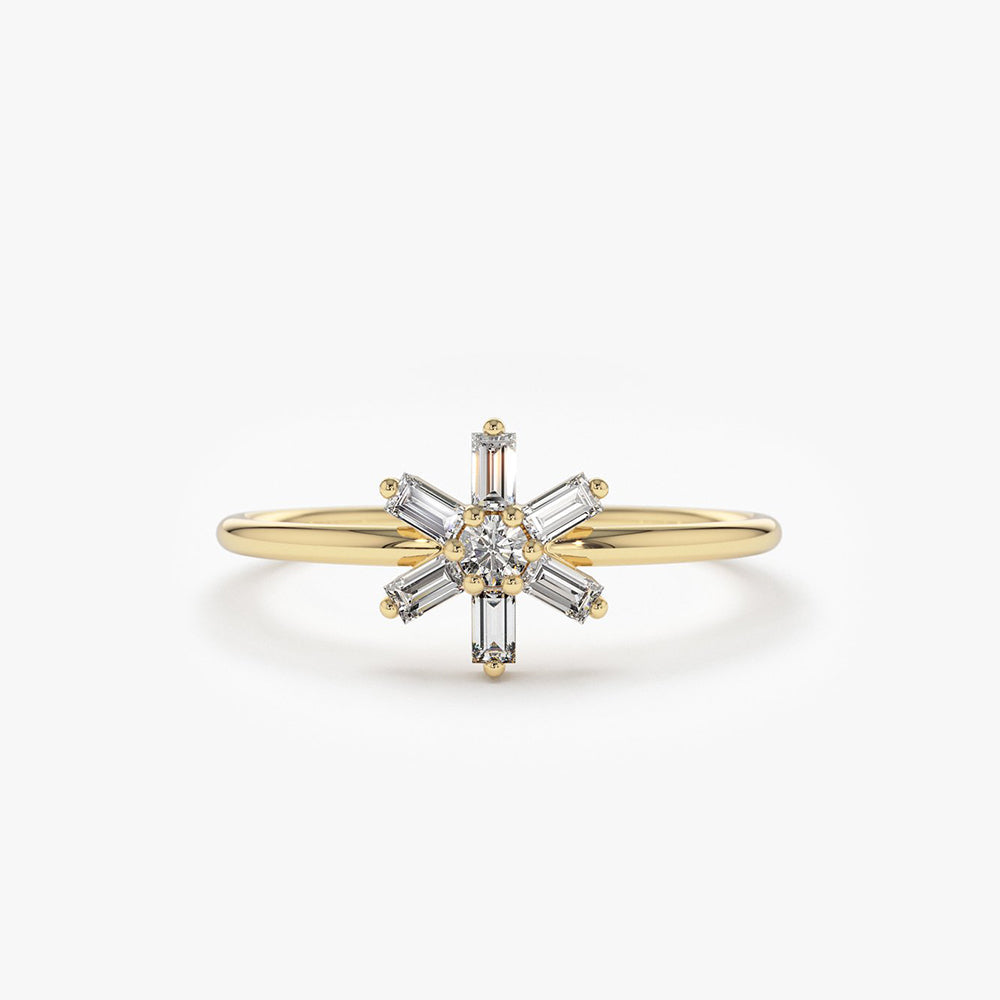 OBFJ1822 - 14K Baguette Diamond Flower Ring 1