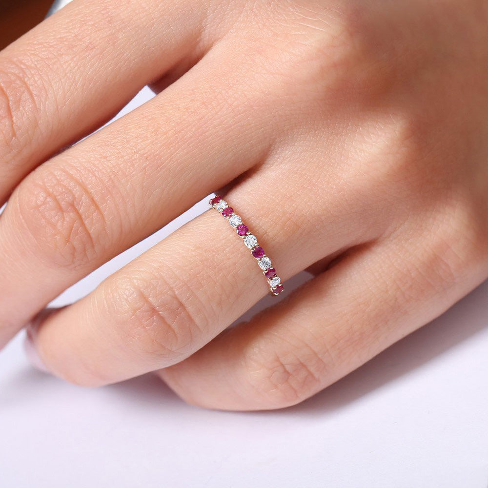 OBFJ1785 - 14k Shared Prong Ruby & Diamond Wedding Ring 3