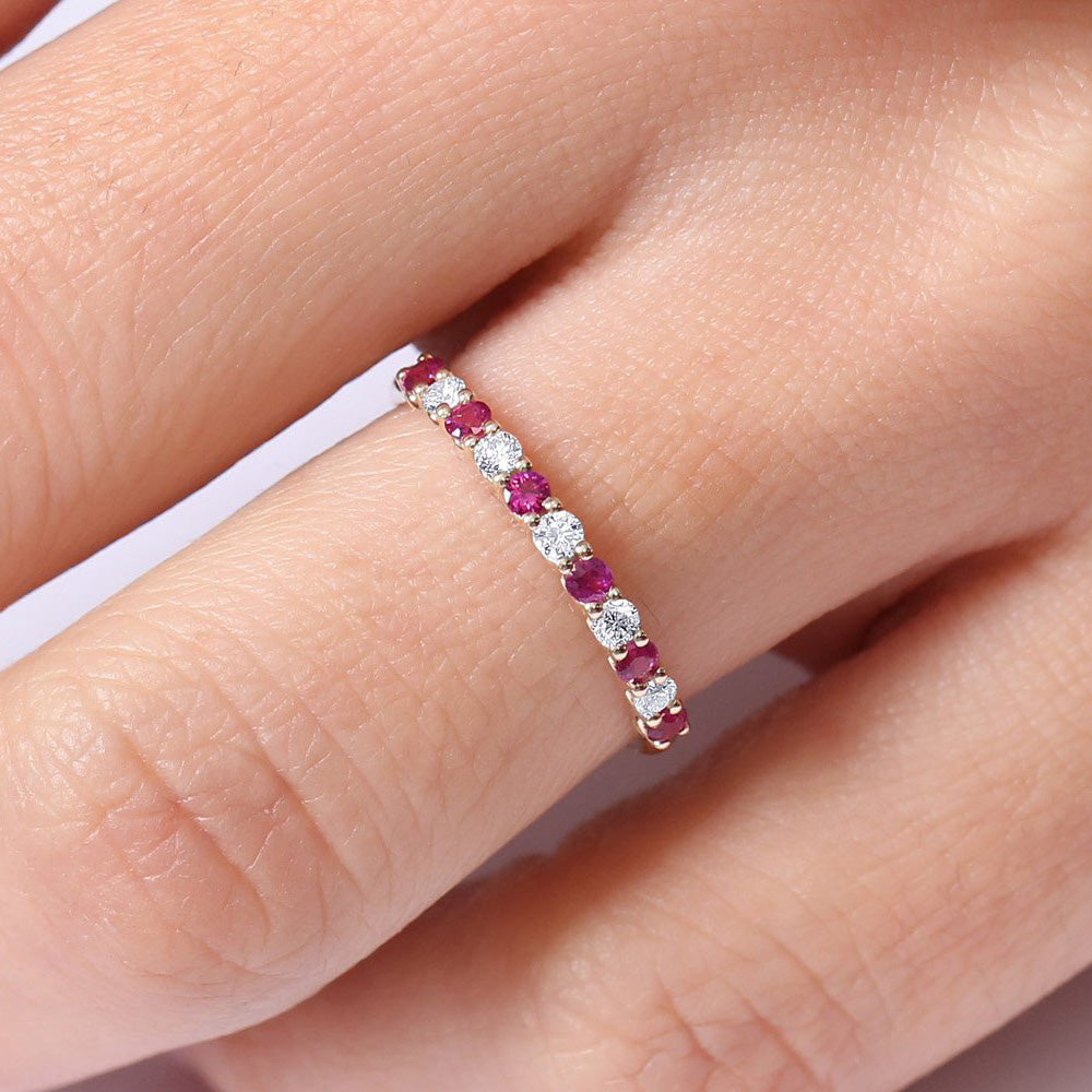 OBFJ1785 - 14k Shared Prong Ruby & Diamond Wedding Ring 2