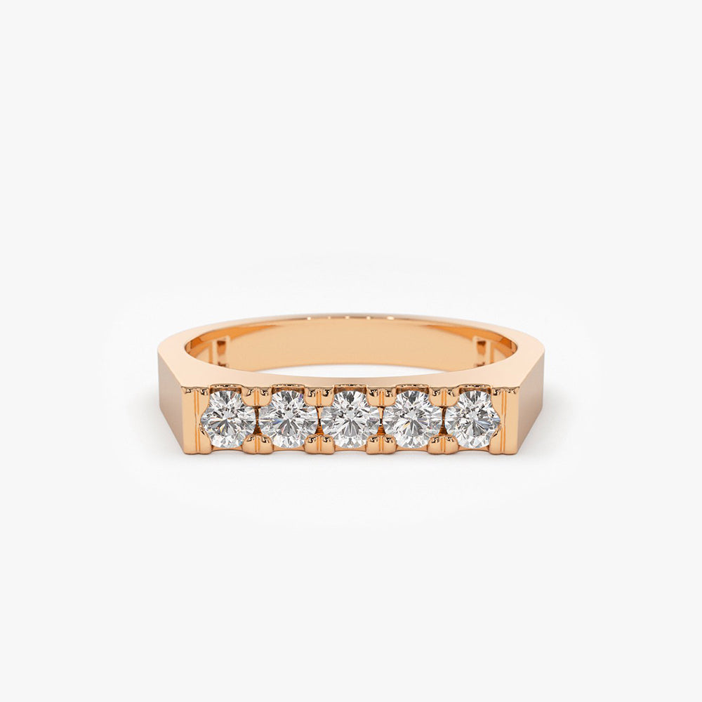 OBFJ1784 - 14K Rectangular Diamond Pinky Ring 5