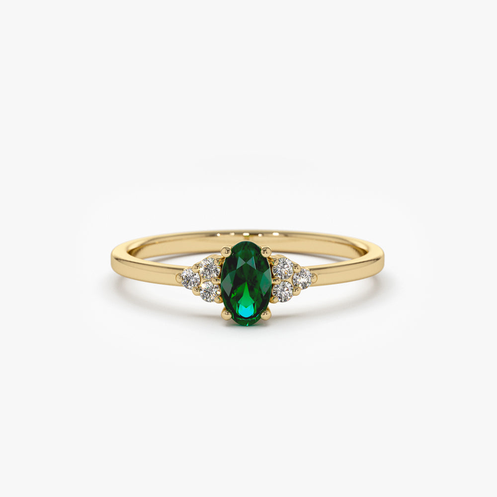 OBFJ1851 - 14K Oval Emerald and Diamond Ring 1