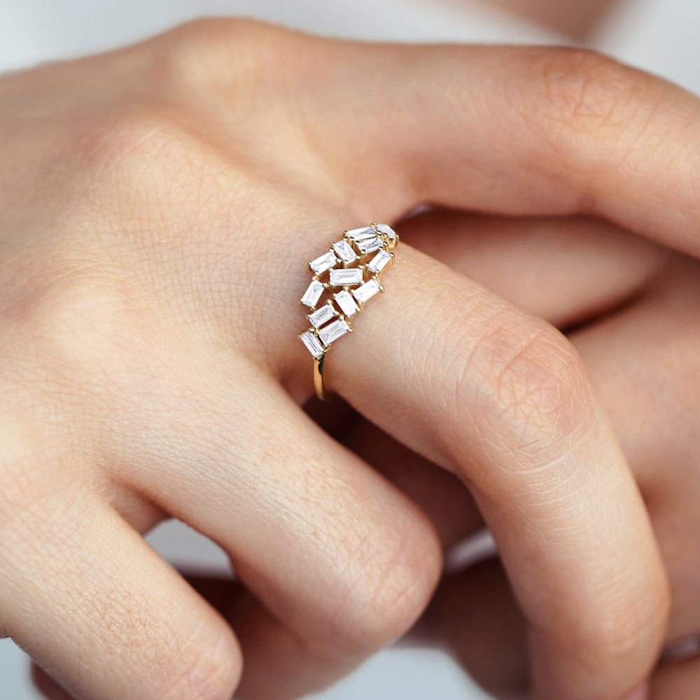 OBFJ1782 - 14k Baguette Diamond Cluster Ring 4
