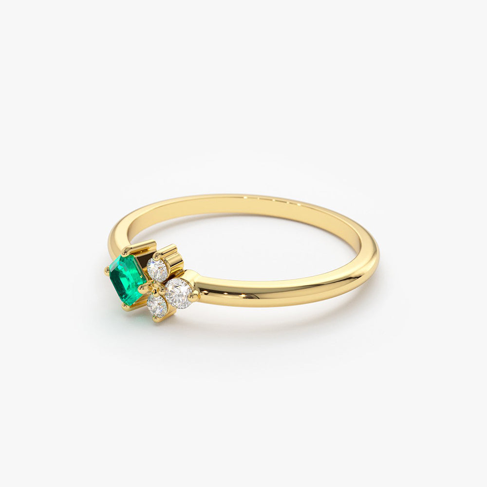 OBFJ1839 - 14K Dainty Princess Cut Emerald and Diamond Ring 7