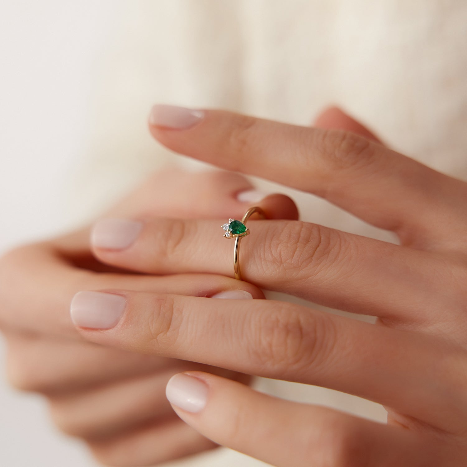 OBFJ1826 - 14k Mini Emerald and Diamond Ring 7