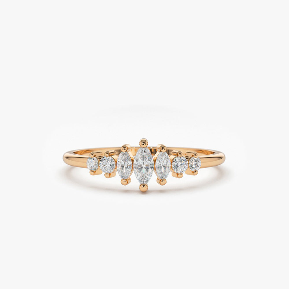 OBFJ1809 - 14k Marquise & Round Diamond Anniversary Band 6