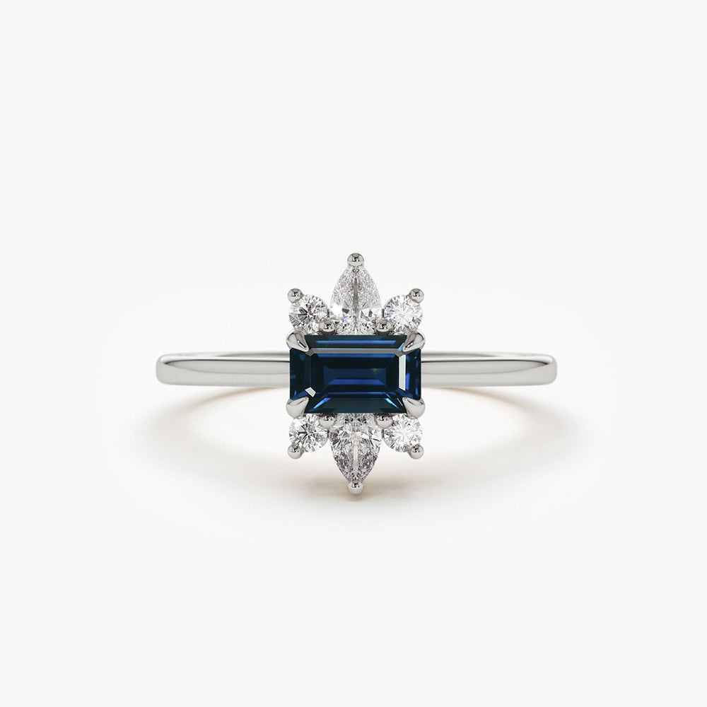 OBFJ1860 - 14K Octagon Sapphire and Diamond Ring 6