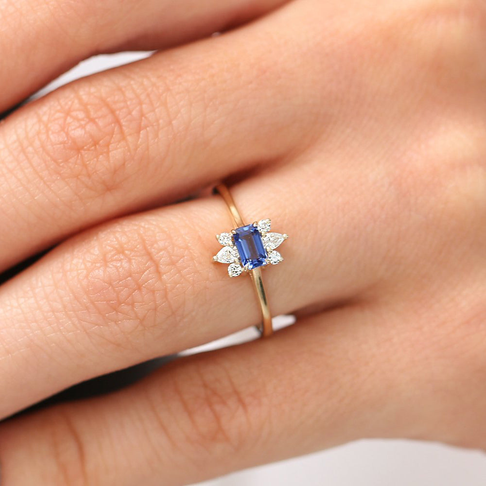 OBFJ1860 - 14K Octagon Sapphire and Diamond Ring 3