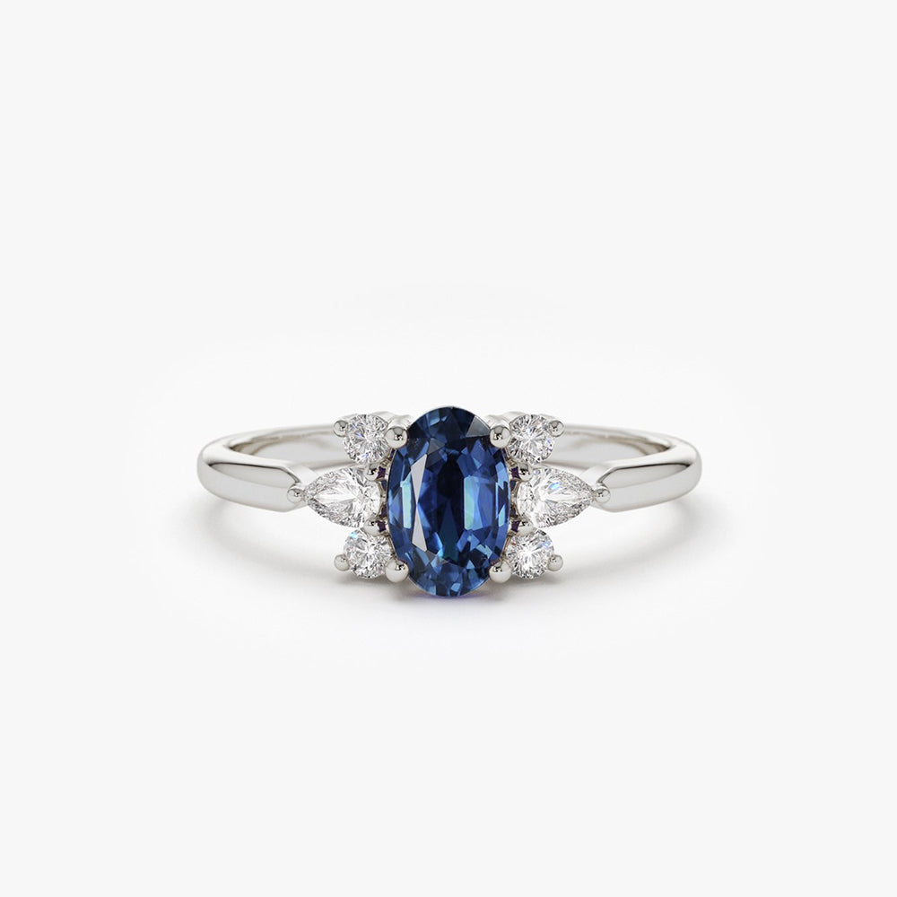 OBFJ1861 - 14k Oval Cut Genuine Sapphire Diamond Ring 5