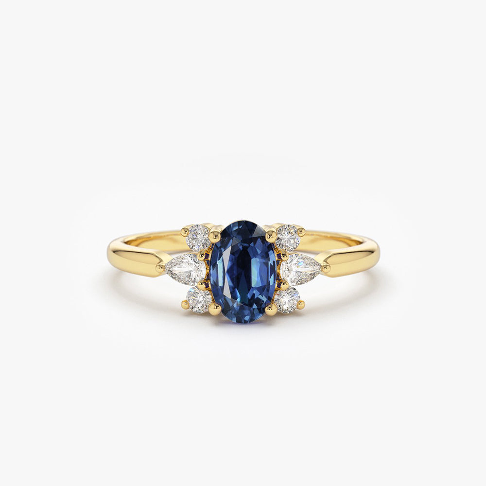 OBFJ1861 - 14k Oval Cut Genuine Sapphire Diamond Ring 1