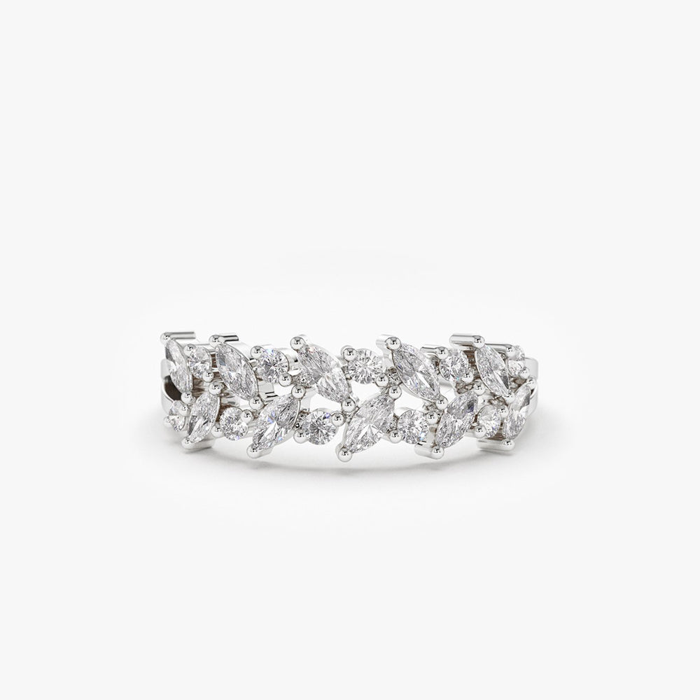 OBFJ1820 - 14K Gold Two Row Marquise & Round Diamond Ring 6