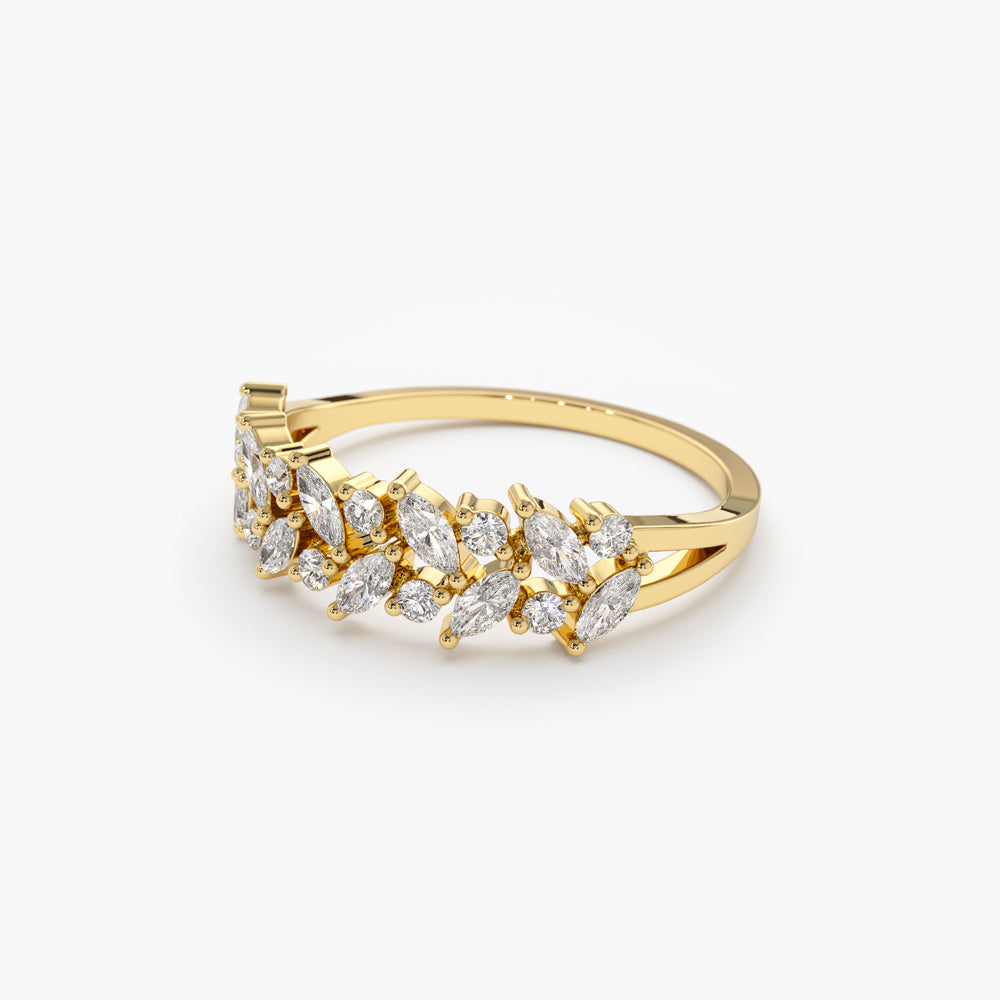 OBFJ1820 - 14K Gold Two Row Marquise & Round Diamond Ring 8