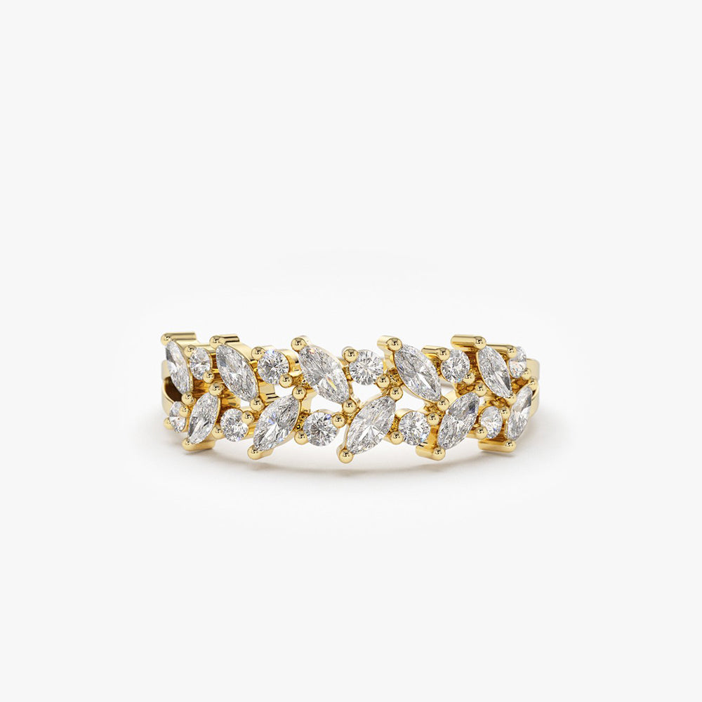 OBFJ1820 - 14K Gold Two Row Marquise & Round Diamond Ring 1