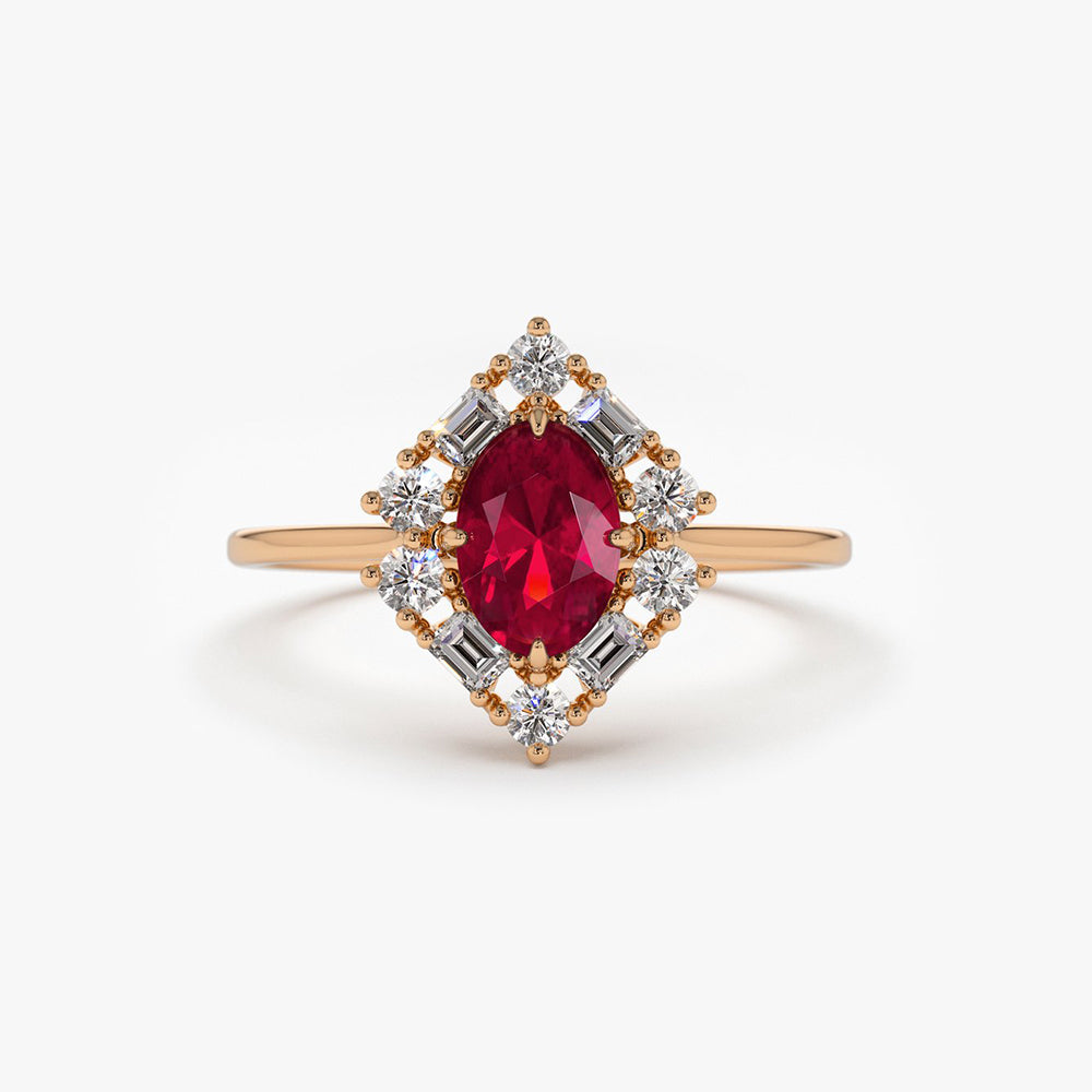 OBFJ1856 - 14K Unique Natural Ruby and Baguette Ring 4