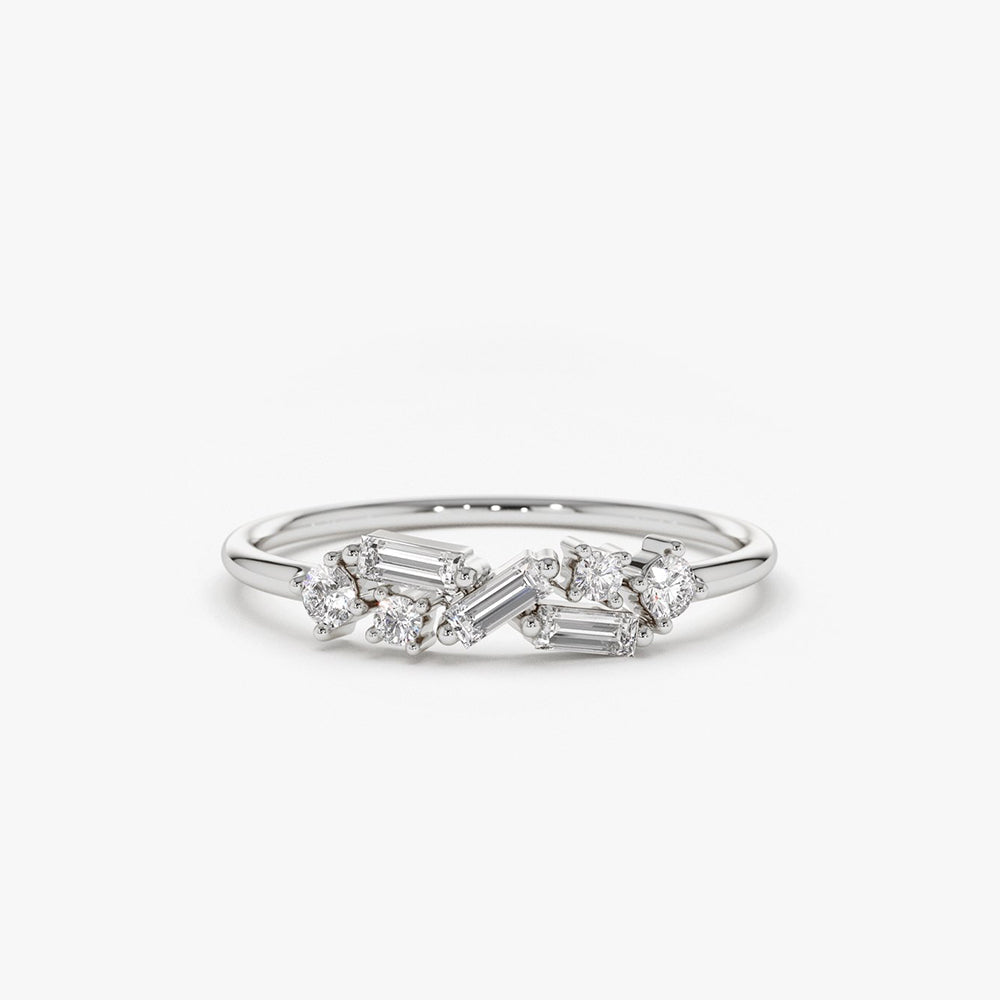 OBFJ1885 - 14K Scattered Baguette and Round Diamond Ring 6