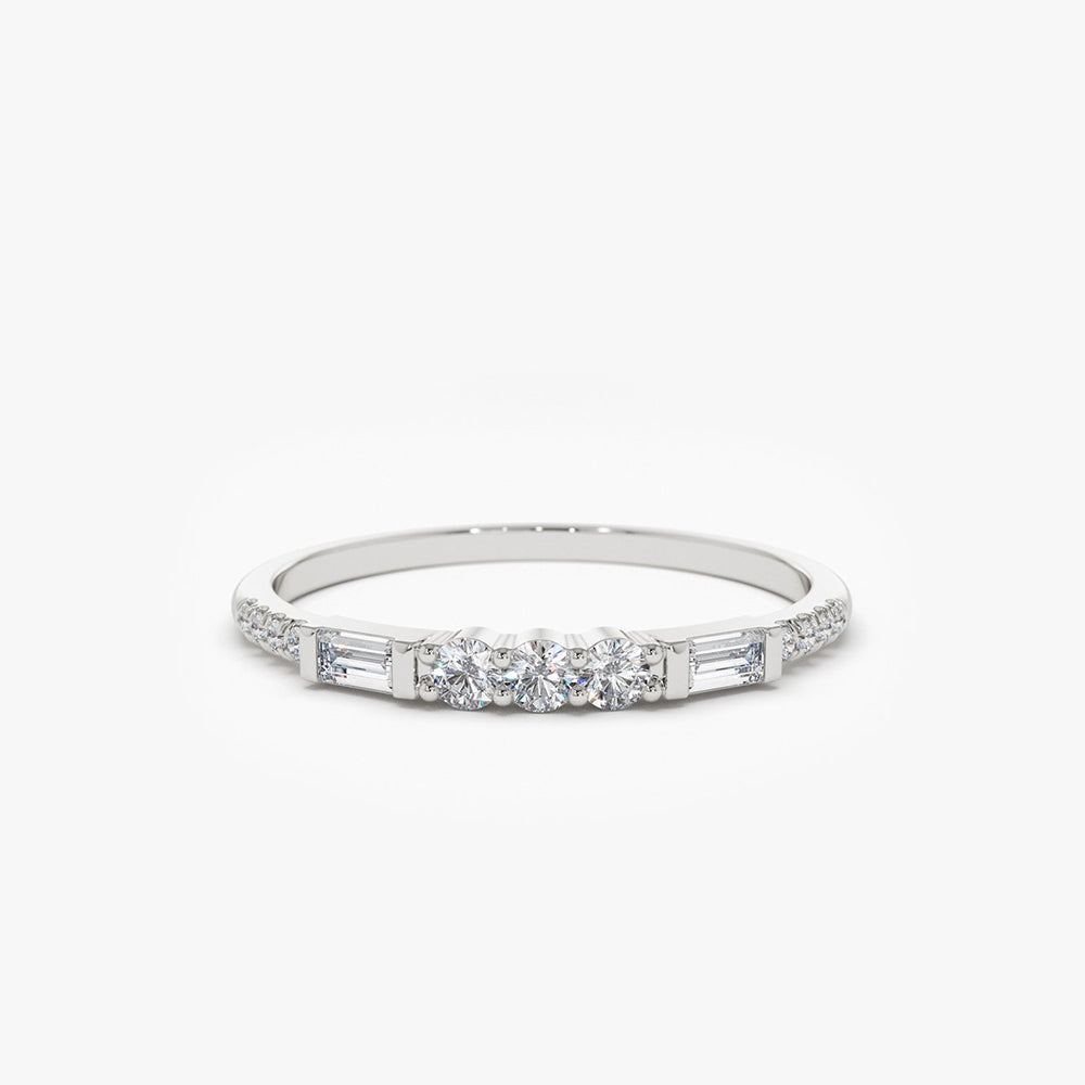 OBFJ1874 - 14K Gold Three Diamond Equilibrium Ring 7