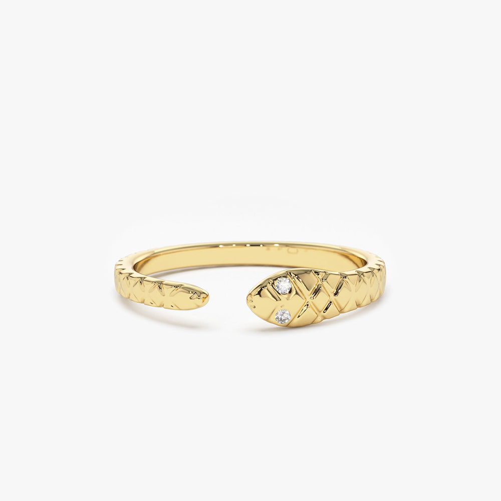 OBFJ1894 - 14k Snake Ring with Diamond Eyes 1