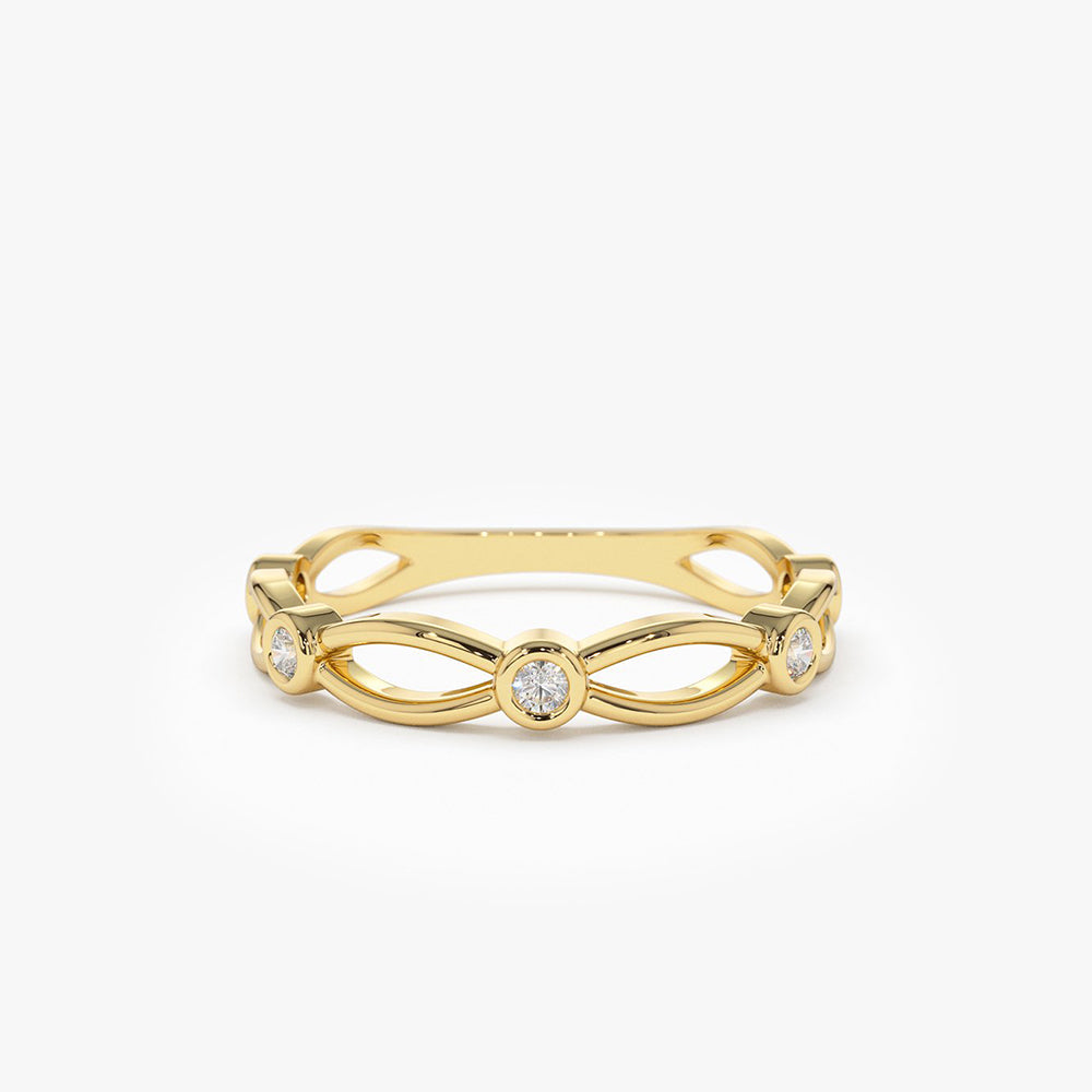 OBFJ1923 - 14K Gold Bezel Setting Unique Diamond Wedding Band 1