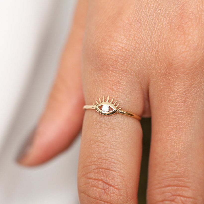 OBFJ1926 - 14k Diamond Evil Eye Ring 3