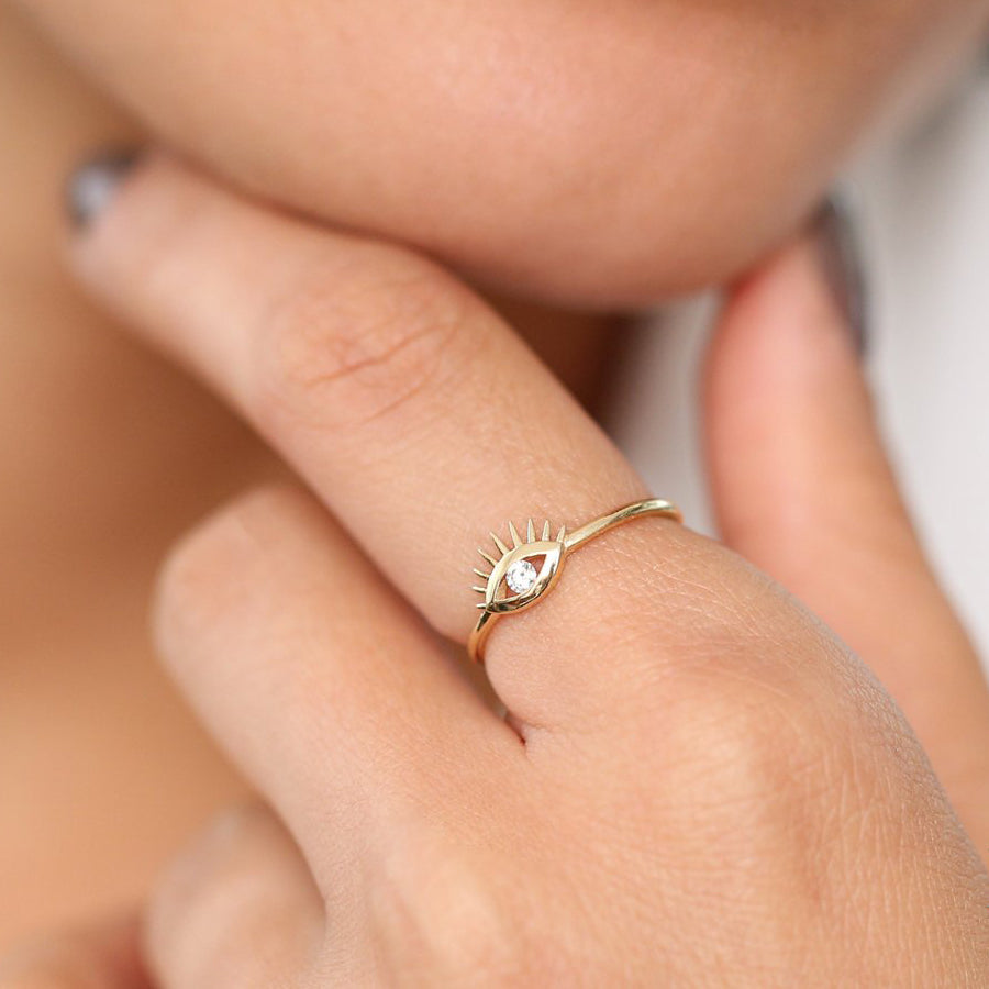 OBFJ1926 - 14k Diamond Evil Eye Ring 2