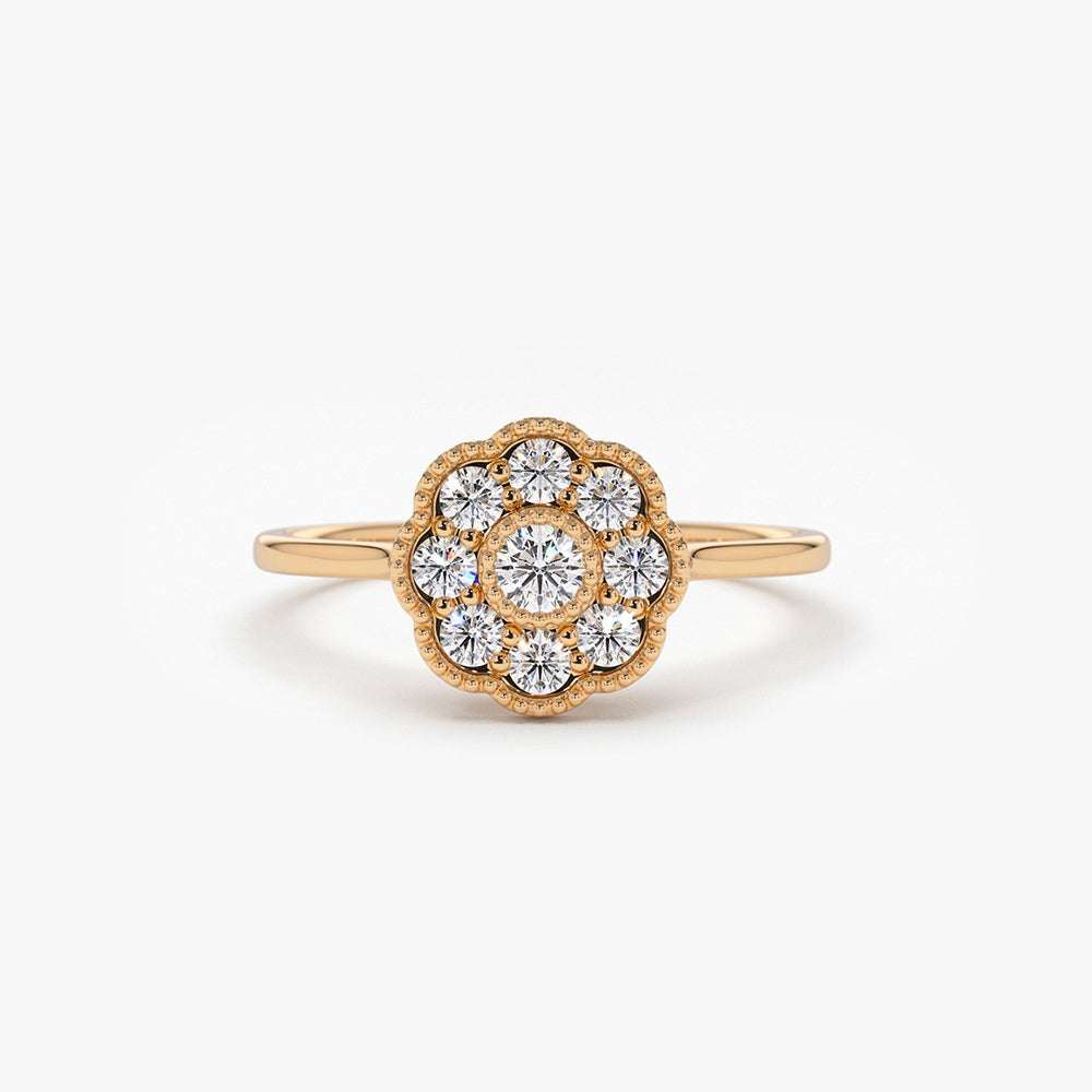 OBFJ1908 - 14K Gold Floral Diamond Ring 5