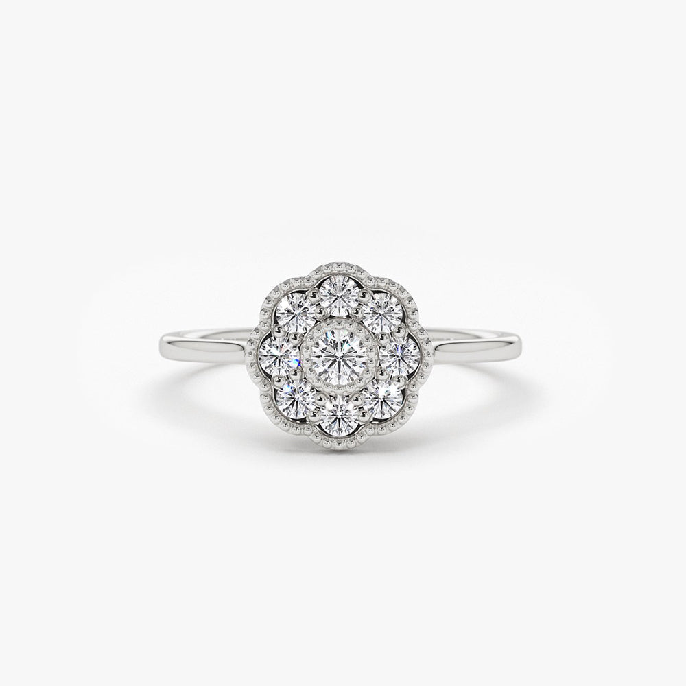 OBFJ1908 - 14K Gold Floral Diamond Ring 6