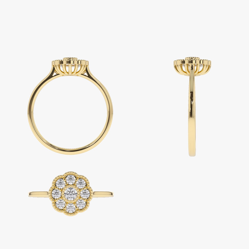 OBFJ1908 - 14K Gold Floral Diamond Ring 8