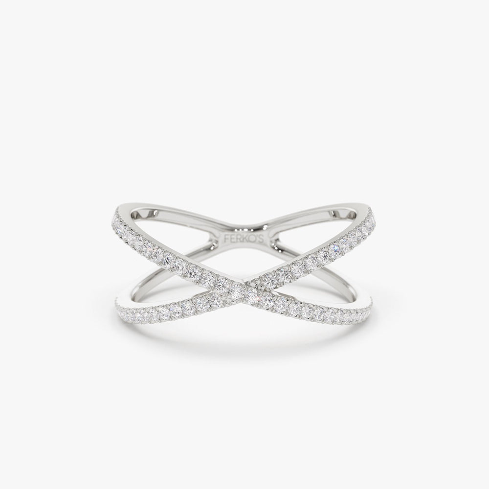 OBFJ2022 - 14K Gold Diamond Criss Cross Pave Ring 7