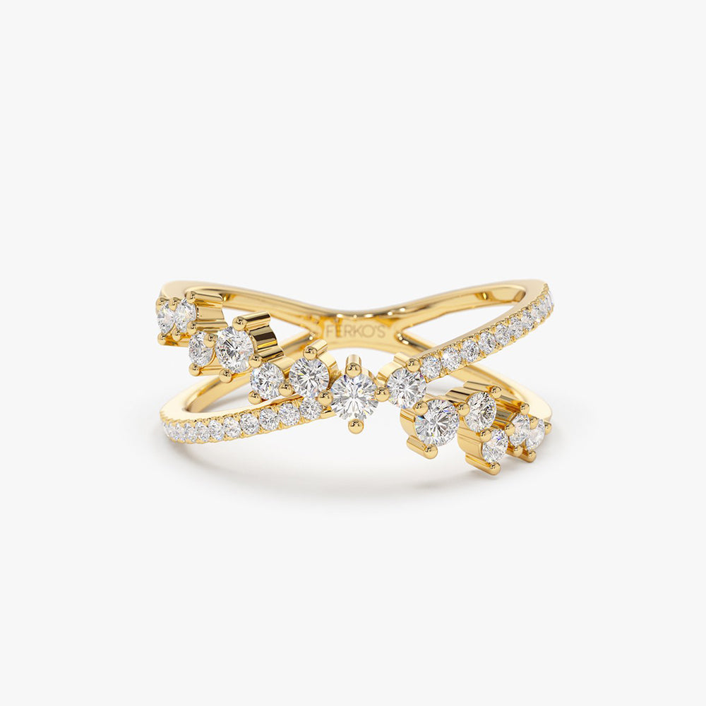 OBFJ2040 - 14k Gold Criss Cross Diamond Cluster Ring 1