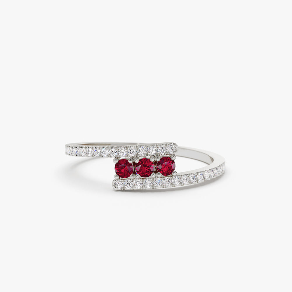 OBFJ2118 - 14k Cross Over Diamond Ring with Round Rubies 6
