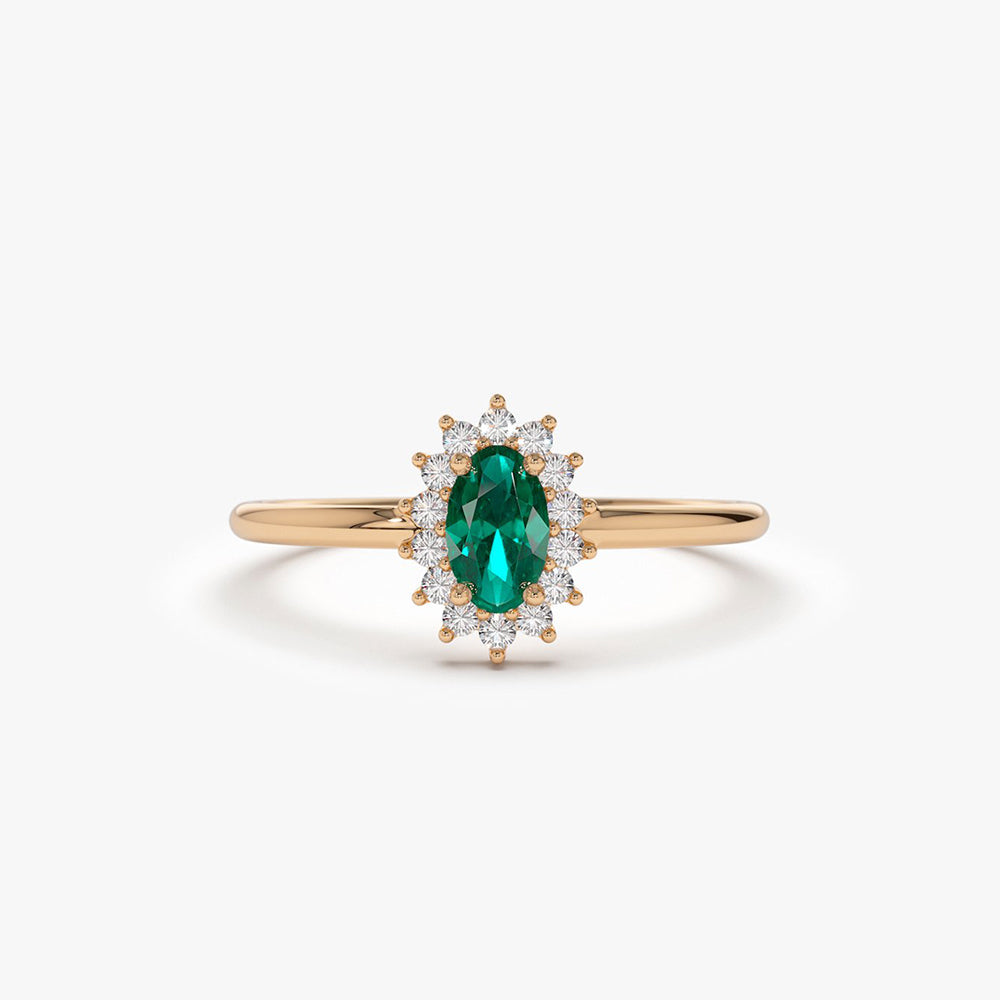 OBFJ2054 - 14k Emerald Ring with Halo Diamonds 6