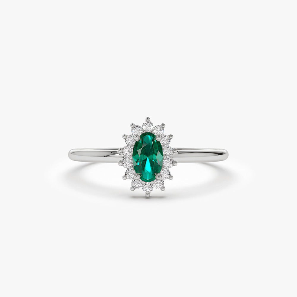OBFJ2054 - 14k Emerald Ring with Halo Diamonds 7