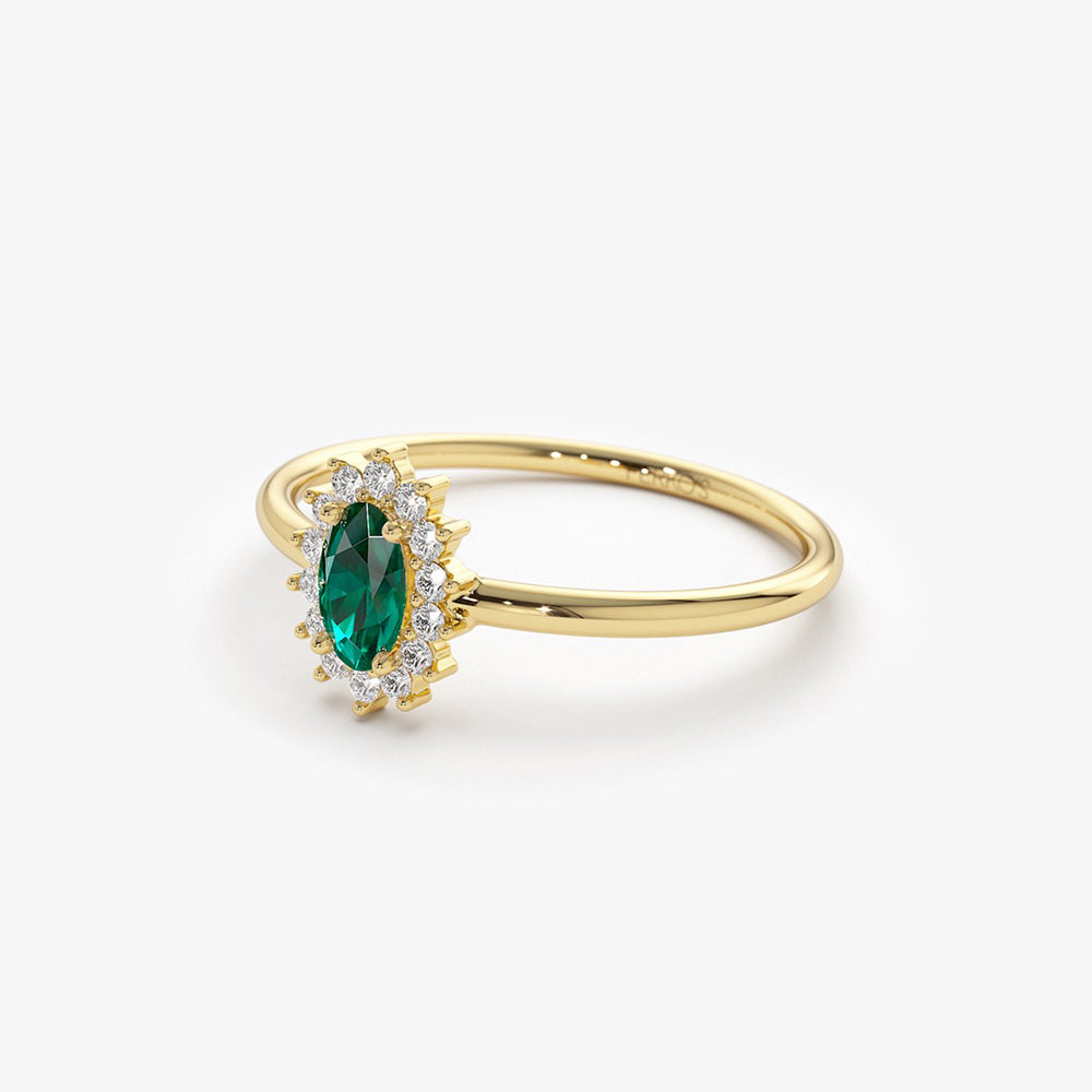 OBFJ2054 - 14k Emerald Ring with Halo Diamonds 8