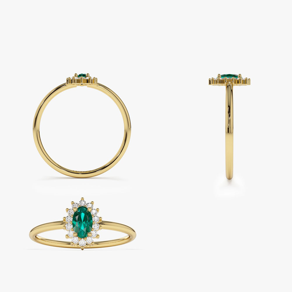 OBFJ2054 - 14k Emerald Ring with Halo Diamonds 9