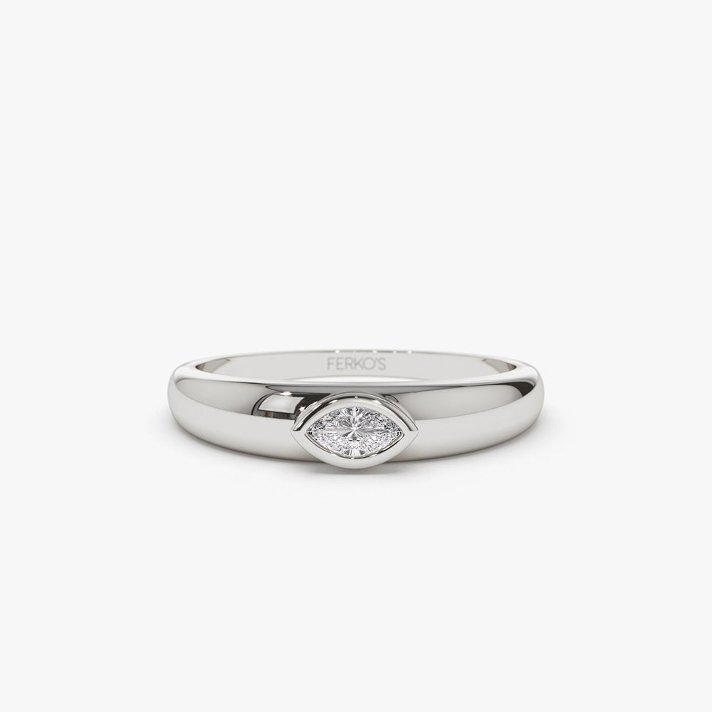OBFJ2050 - 14k Dome Bezel Setting Marquise Diamond Solitaire Ring 7