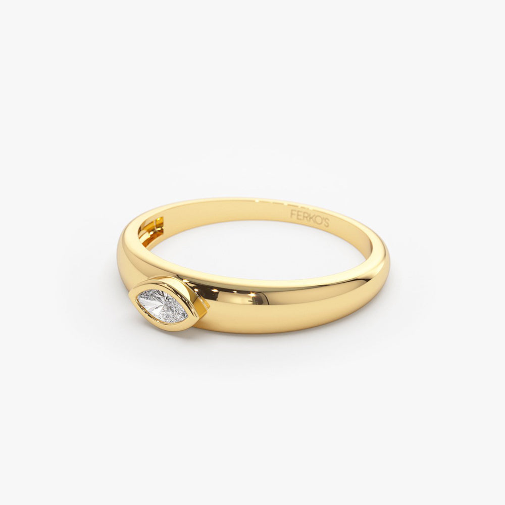 OBFJ2050 - 14k Dome Bezel Setting Marquise Diamond Solitaire Ring 8
