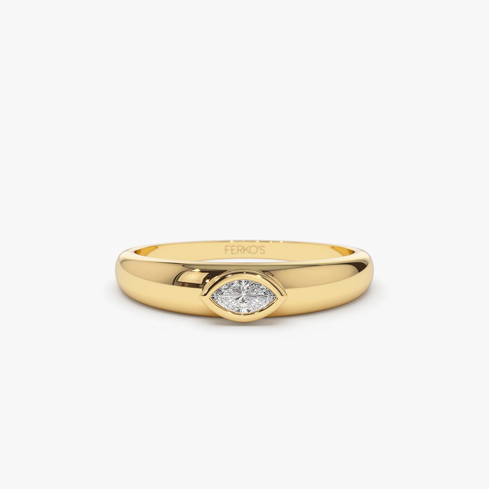 OBFJ2050 - 14k Dome Bezel Setting Marquise Diamond Solitaire Ring 1