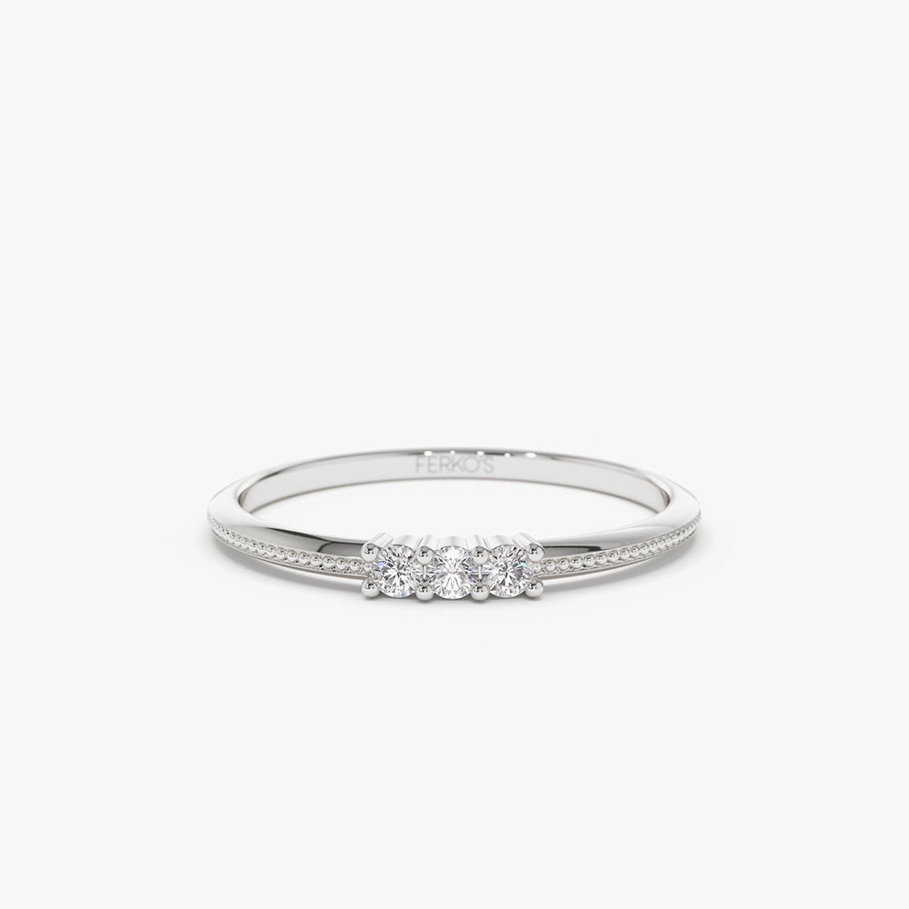 OBFJ2035 - 14k 3 Stone Beaded Diamond Ring 7