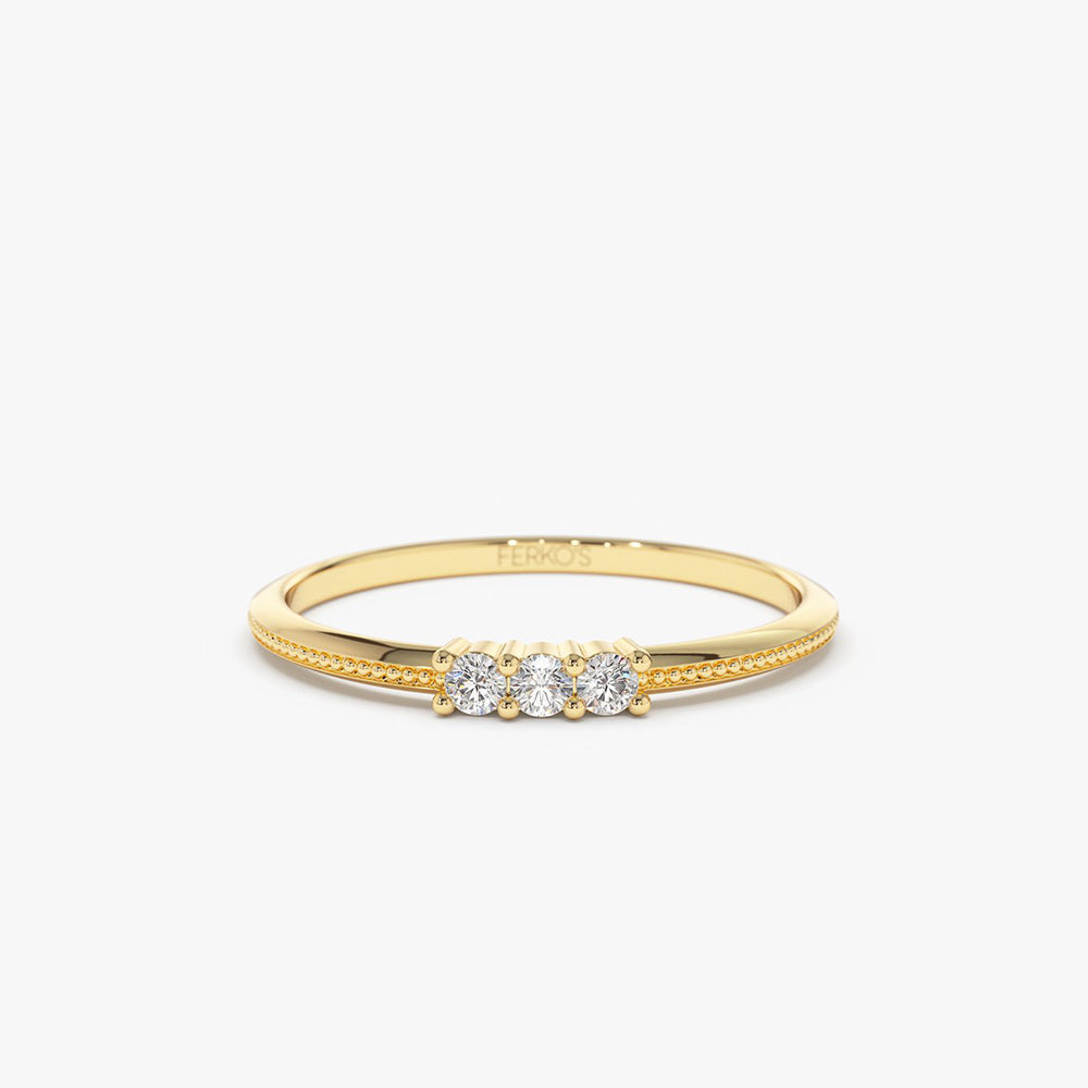 OBFJ2035 - 14k 3 Stone Beaded Diamond Ring 1